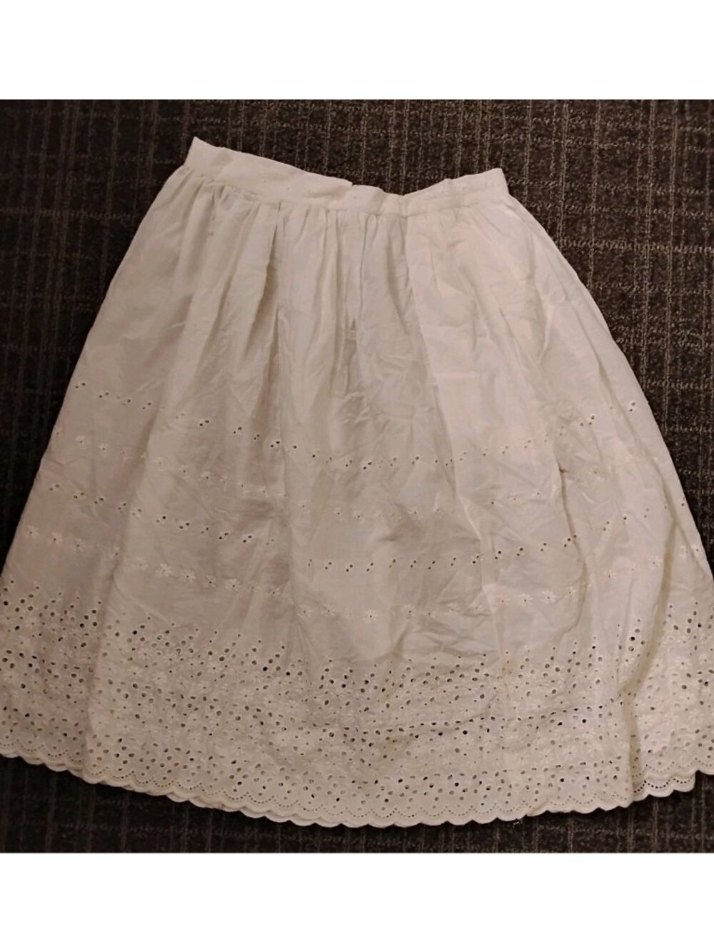 Vintage Eyelet Embroidered Skirt Boho Peasant Pleated Coquette S Pockets White